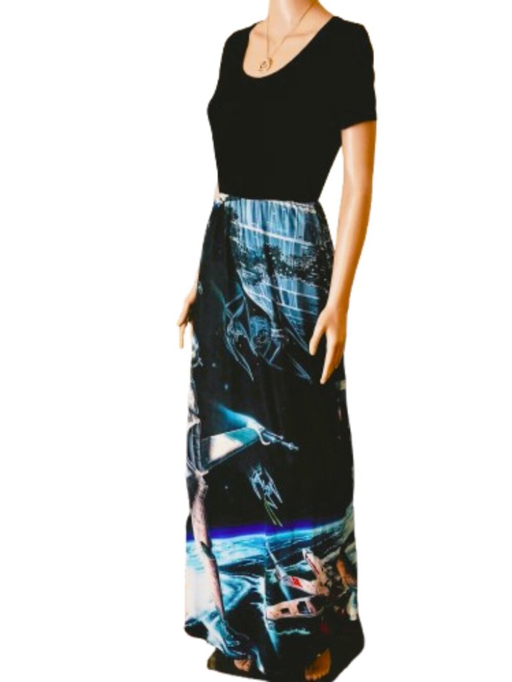 Star Wars Mighty Fine Dress S Women's Short Sleeve Side Pockets Stretch Maxi